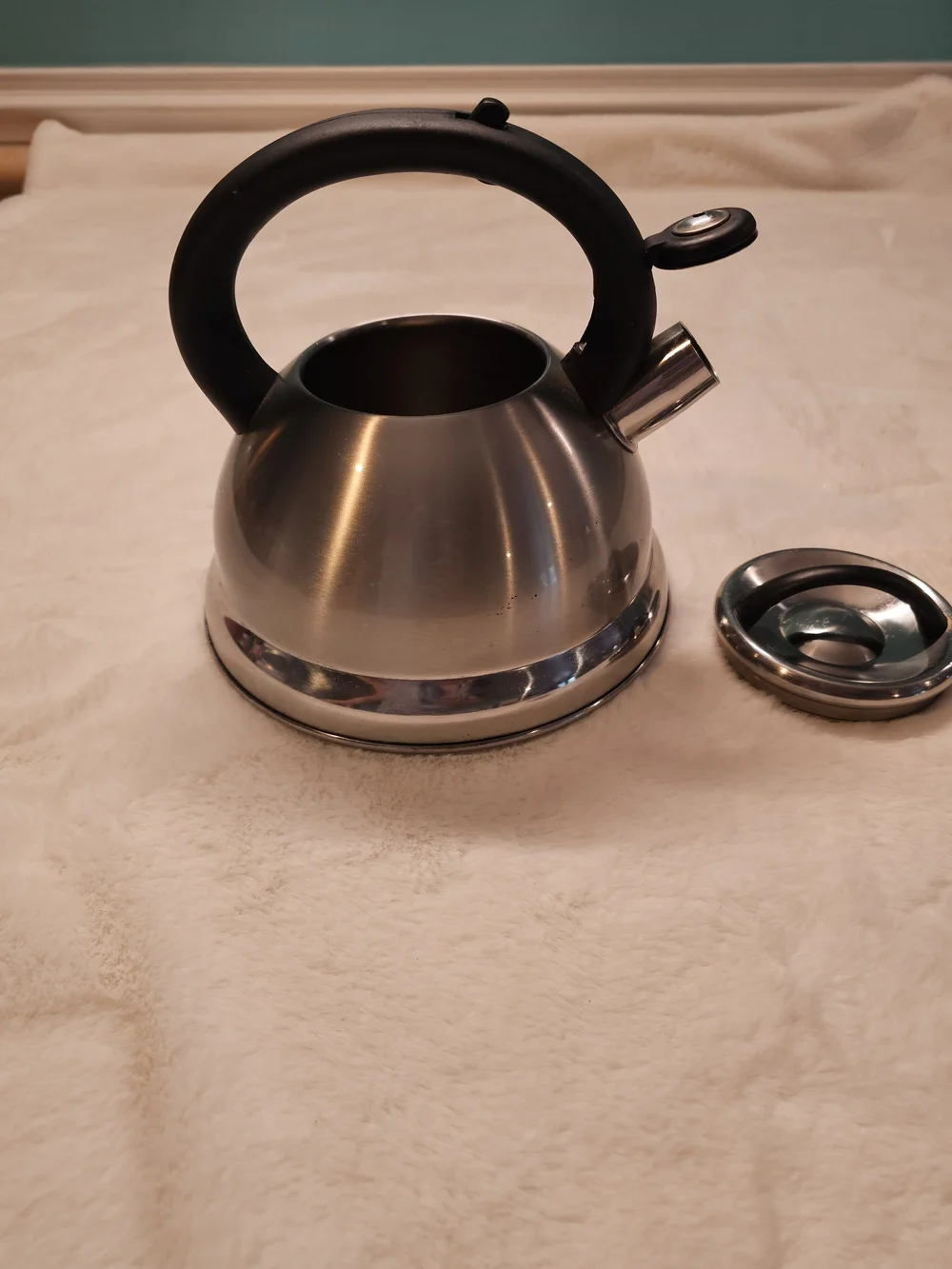 Polder Retro Stainless Steel Whistling Tea Kettle with Black Handle